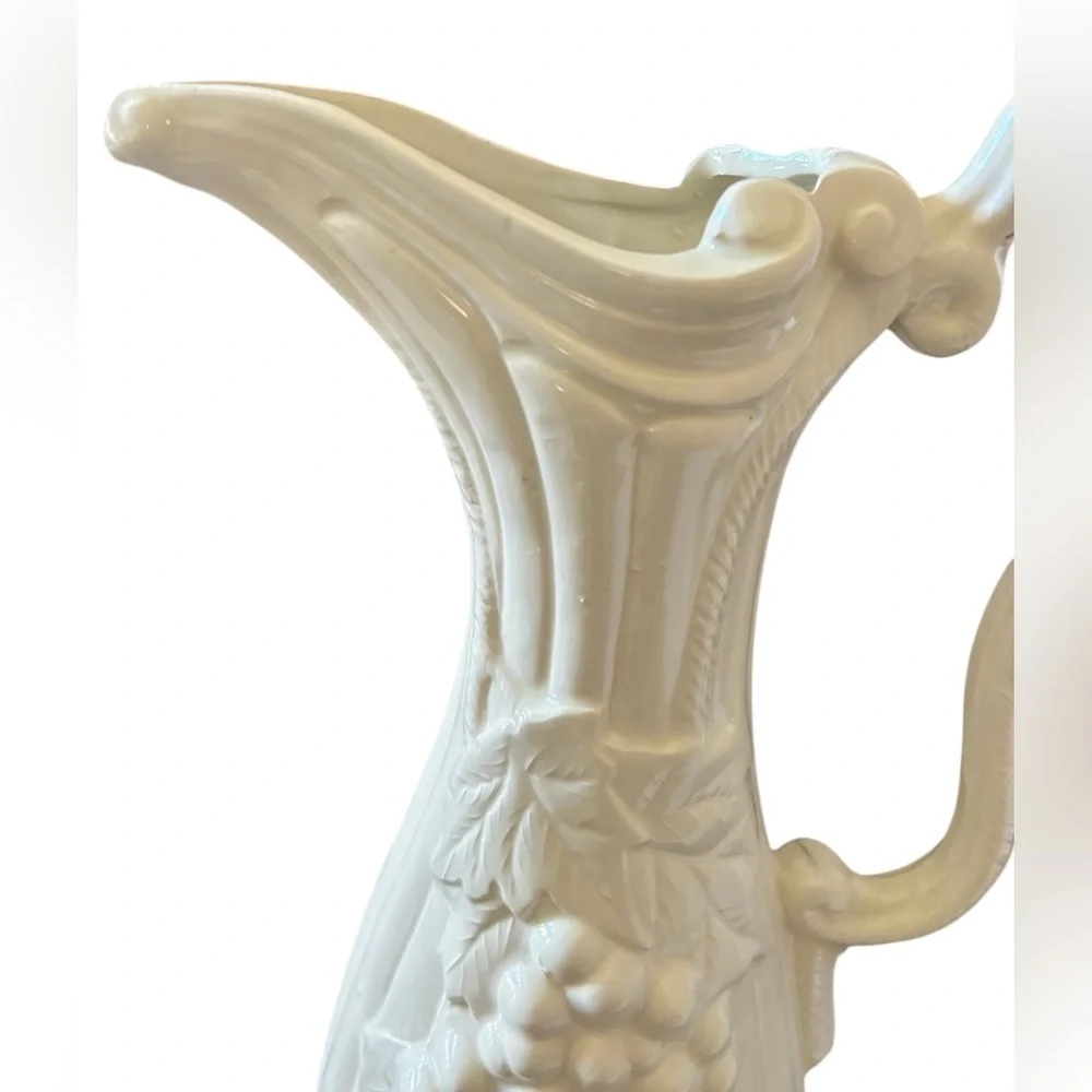 Vintage large porcelain pitcher white grapes embossed